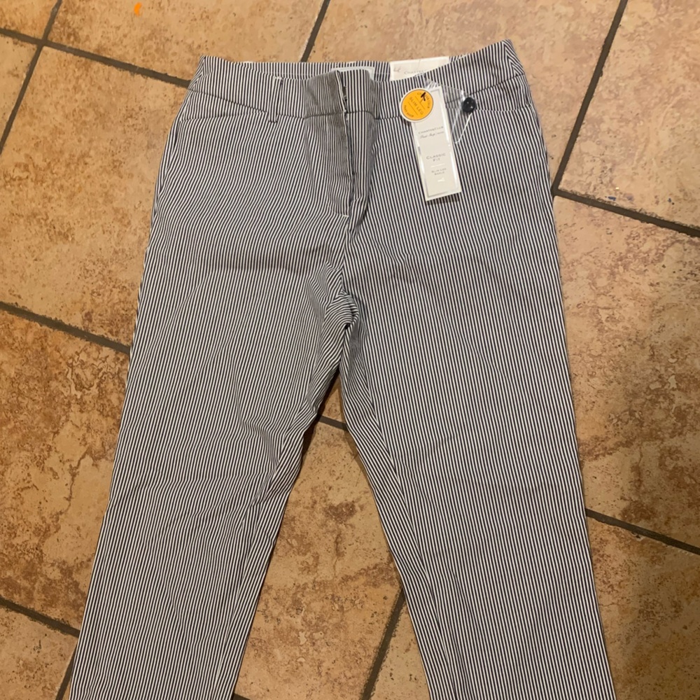 Navy and white pinstripe pants